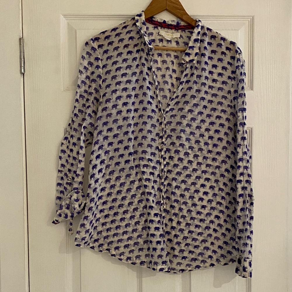 Elephant Block Print Shirt - Purple and White